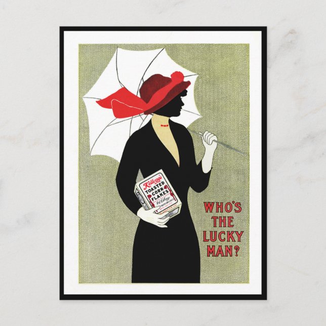 POSTAL 1914 ART DECO "LUCKY MAN" CORN FLAKES ADV (Anverso)