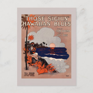 Postal 1916 Portada musical de papel azul de Hawái
