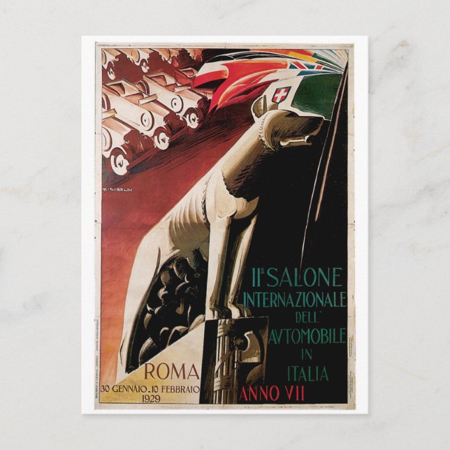 Postal 1929 11º Salón Internacional del Automóvil de Dell (Anverso)