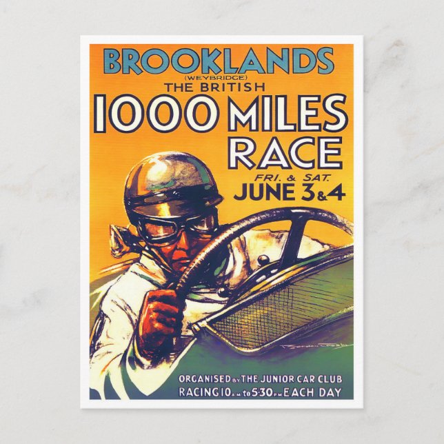 Postal 1930 Brooklands 1000 millas cosecha (Anverso)
