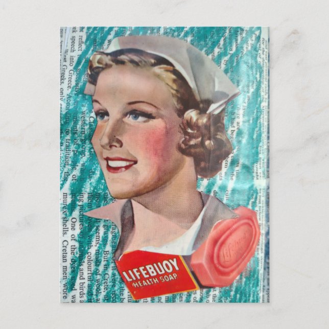 Postal 1930s era Nurse with health soap collage (Anverso)