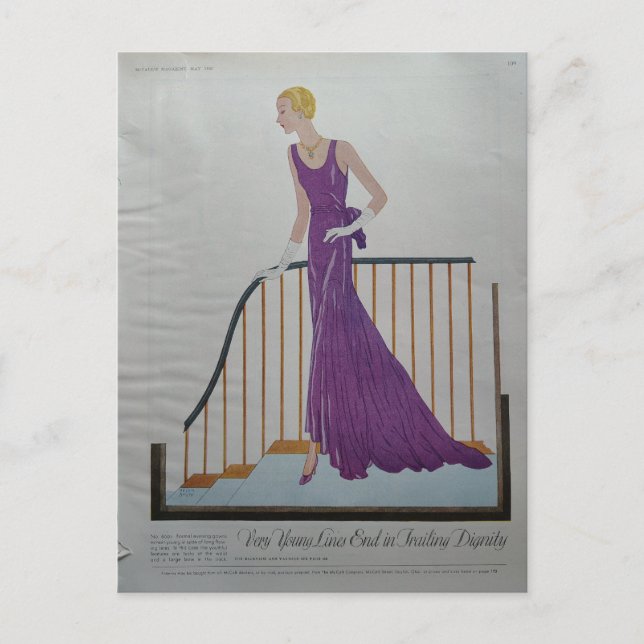 Postal 1930s Fashion Woman in Purple Dress  (Anverso)