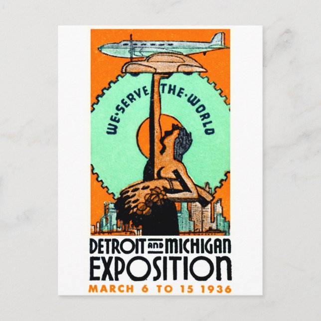 Postal 1936 Poster de Detroit + Michigan Expo (Anverso)