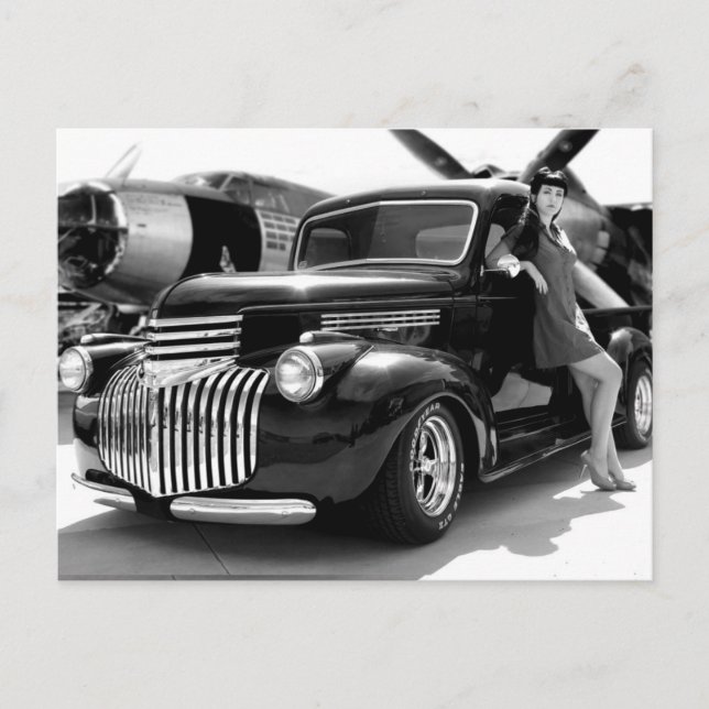 Postal 1941 Chica De Camión De Recogida Chevy Hot Rod Pin (Anverso)