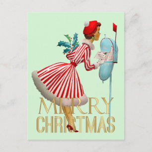 Postal 1950 Navidad Vintage Señora Feliz Navidad