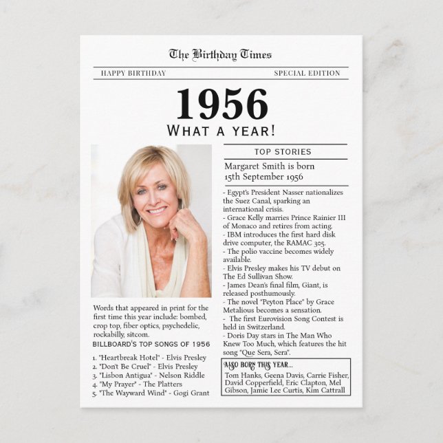 Postal 1956 Newspaper Birthday  (Anverso)