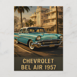 Postal 1957 Chevrolet Bel Air Clásico Coche Americano Ret