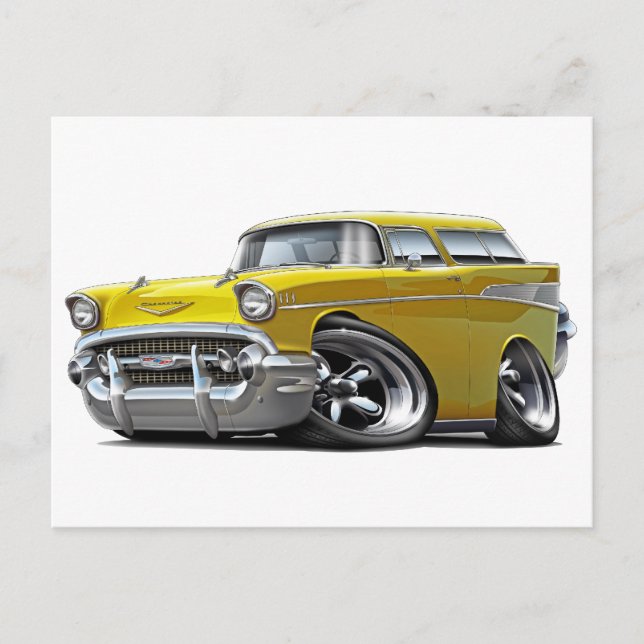 Postal 1957 Chevy Nomad Amarillo Hot Rod (Anverso)