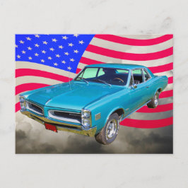 Postal 1966 Pontiac Le Mans Y Bandera Americana