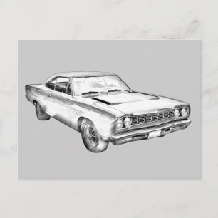 Postal 1968 Plymouth Roadrunner Ilustracion muscular para