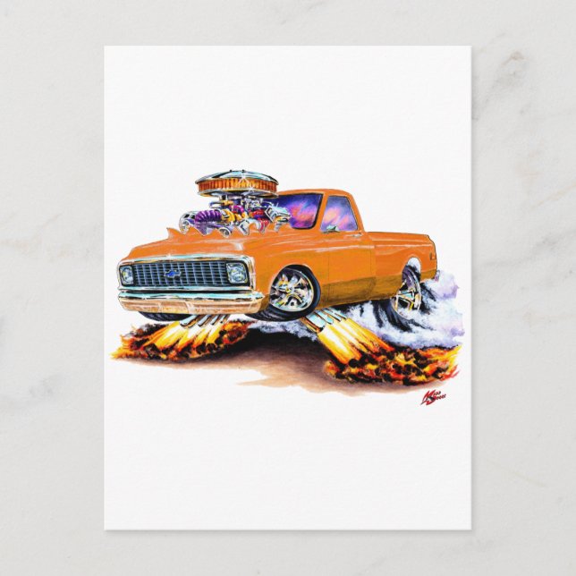 Postal 1970-72 Chevy C10 Naranja Longbed (Anverso)