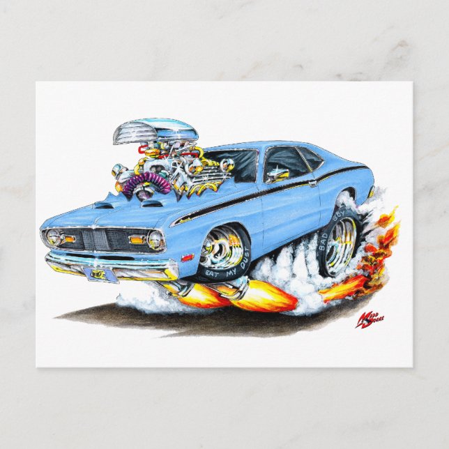 Postal 1970-74 Plymouth Duster Lt Blue Car (Anverso)