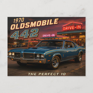 Postal 1970 Oldsmobile 442 Clásico Automóvil Americano