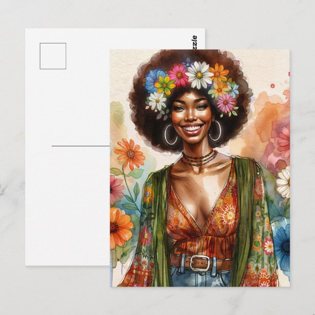 Postal 1970s African American Woman With Afro (Anverso / Reverso)