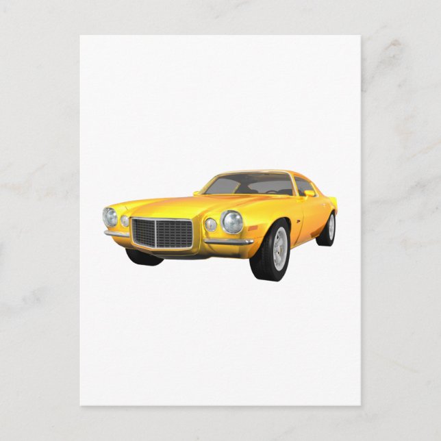 Postal 1972 Camaro Z28: Coche muscular: Fin amarillo: (Anverso)