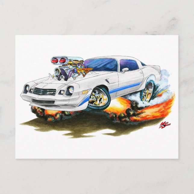 Postal 1979-81 Camaro Z28 Auto azul-blanco (Anverso)