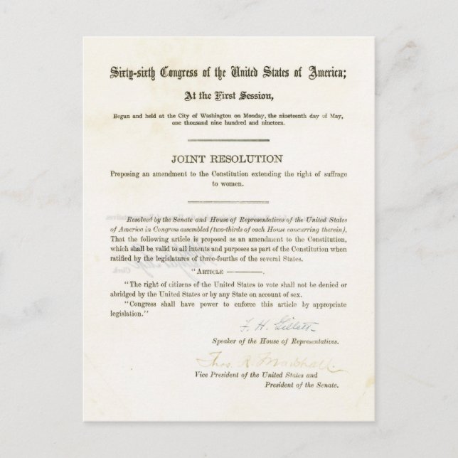 Postal 19.ª enmienda a la Constitución de los Estados Uni (Anverso)