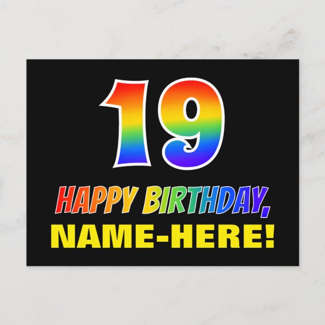 Postal 19.º cumpleaños: audaz, divertido, simple, arcoiri (Anverso)