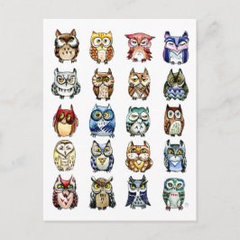 Postal 19 y 1 gatos y búhos