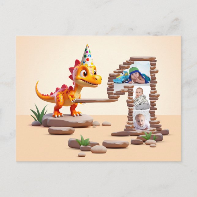 Postal 1.ª foto grande de cumpleaños | Dragon Little Dino (Anverso)
