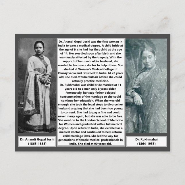 Postal 1.ª Médico India Rukmabai Anandi Joshi (Anverso)
