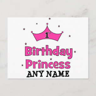 Postal 1.ª Princesa de Cumpleaños con corona rosa