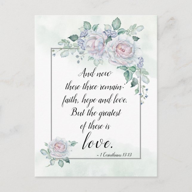 Postal 1 Corintios 13:13 Fe Esperanza Amor, Biblia Verse (Anverso)