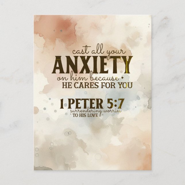 Postal 1 Peter 5:7 Arrojar tu ansiedad sobre Su Biblia Ve (Anverso)