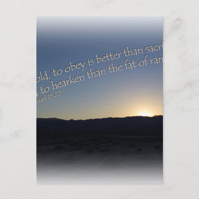 Postal 1 Samuel 15:22 Frontera blanca de puesta de sol (Anverso)