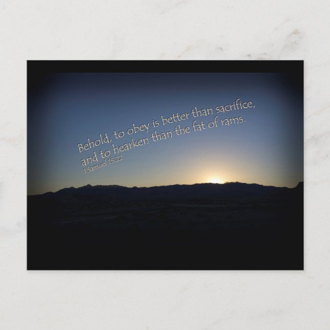 Postal 1 Samuel 15:22 Sunset Black Border (Anverso)
