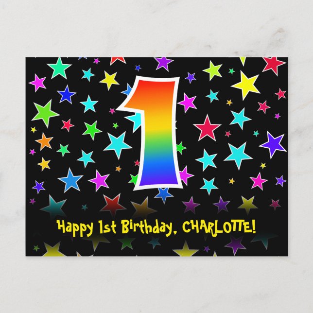 Postal 1er Cumpleaños: Patrón de Estrellas Divertidas, Ar (Anverso)