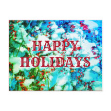 1FELIZ HOLIDAY BERRIES POSTCARD horizontal
