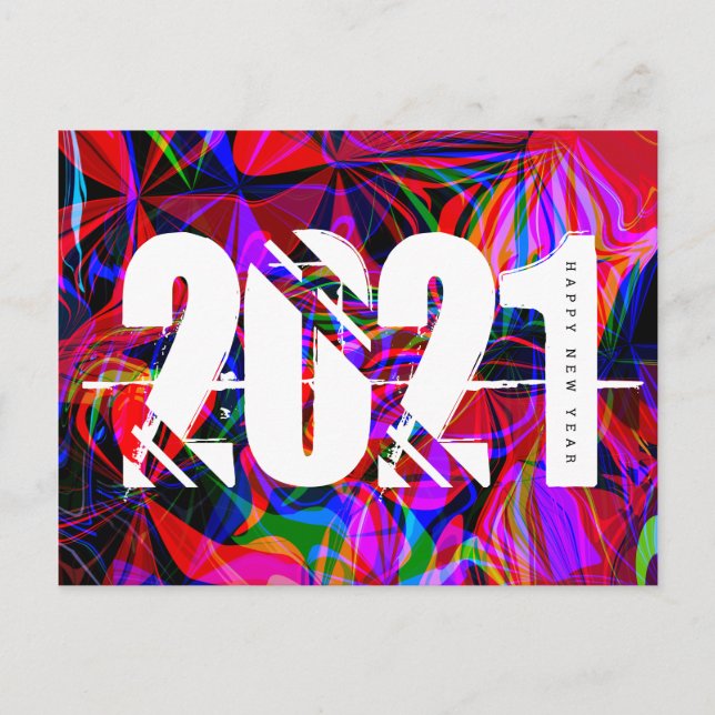 Postal 2021 Año Nuevo Trippy Líquido Negrita Fuente Azul  (Anverso)