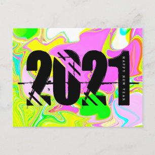 Postal 2021 Año Nuevo Trippy Neon Liquid Negrita Fuente