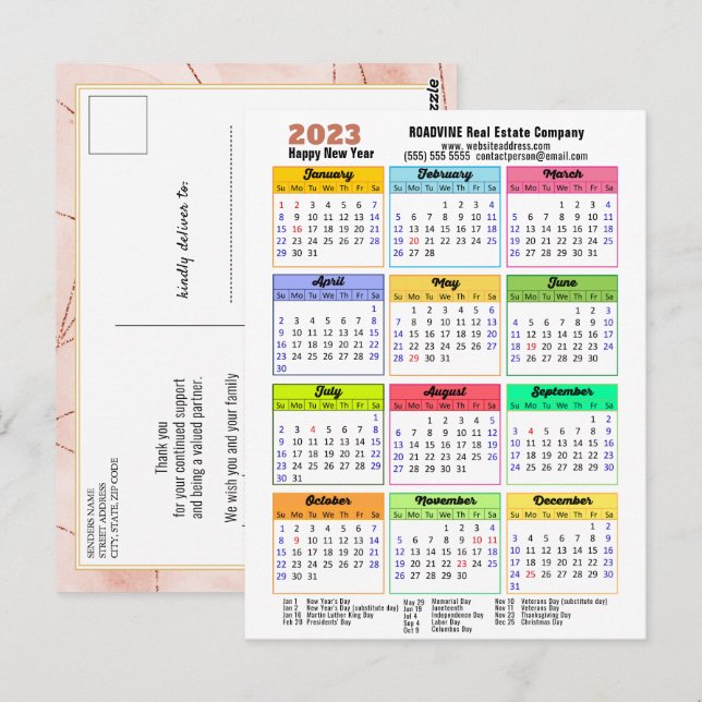 Postal 2023 Calendario Rosa Bandas de oro Empresas modern (Anverso / Reverso)