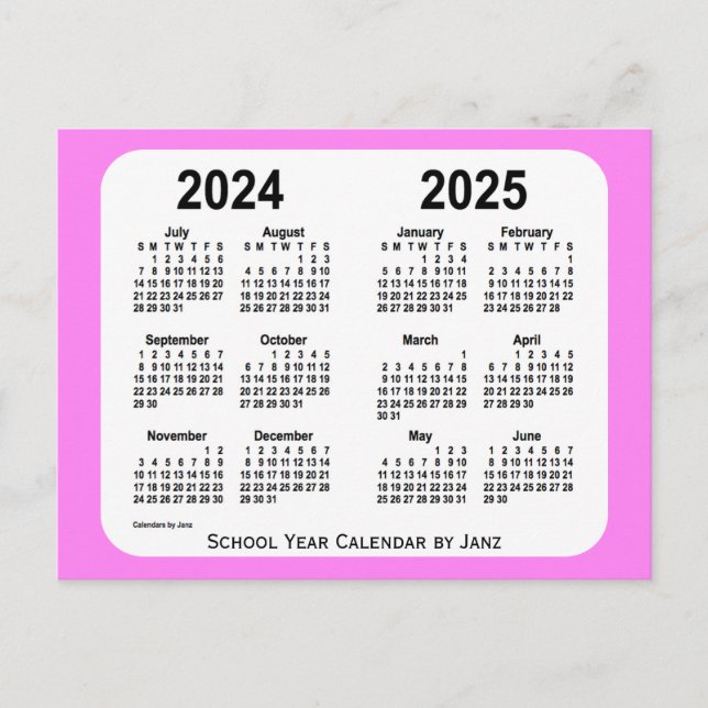 Postal 2024-2025: Calendario del año escolar violeta de J (Anverso)
