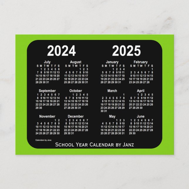 Postal 2024-2025 Calendario escolar de Neon verde amarill (Anverso)
