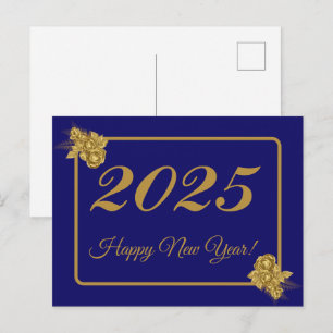 Postal 2025, ¡Feliz año nuevo! Flor dorada y fondo marino