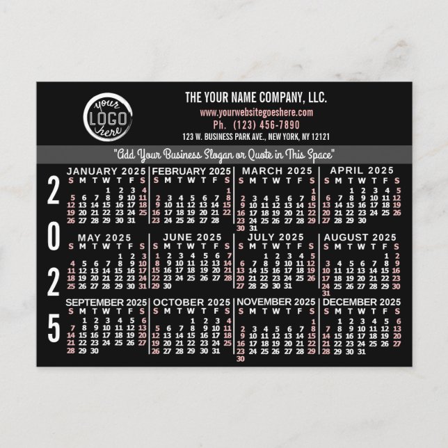 Postal 2025 Personalizado del calendario Nombre del logot (Anverso)