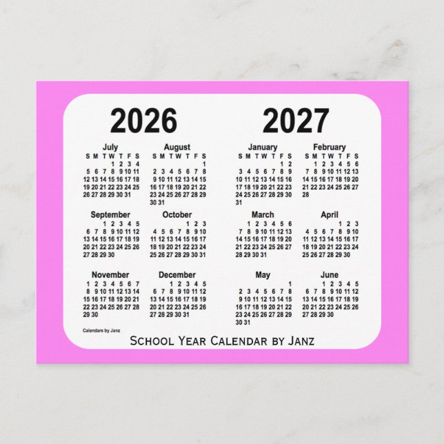 Postal 2026-2027 Calendario Violet Mini School de Janz (Anverso)