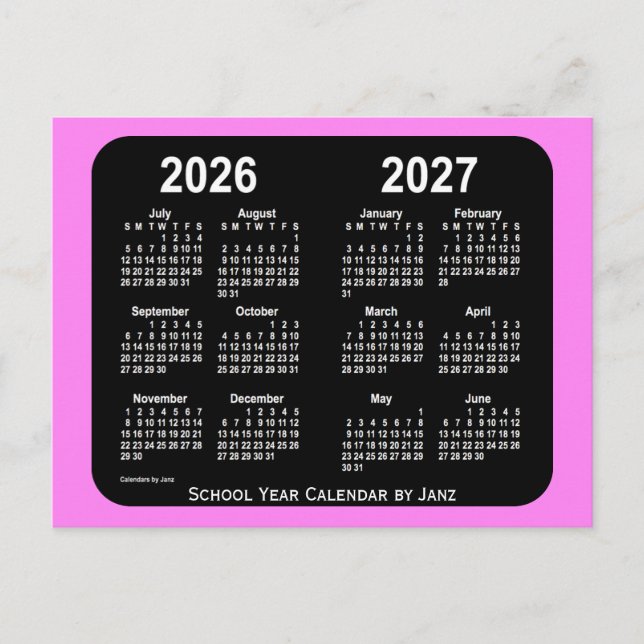 Postal 2026-2027 Calendario Violet Neon Mini School de Ja (Anverso)