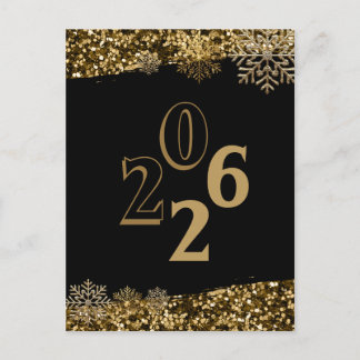 Postal 2026  Black Gold Glitter Snowflake New Year 