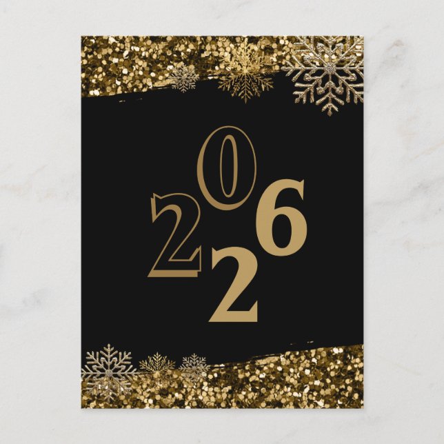Postal 2026  Black Gold Glitter Snowflake New Year  (Anverso)