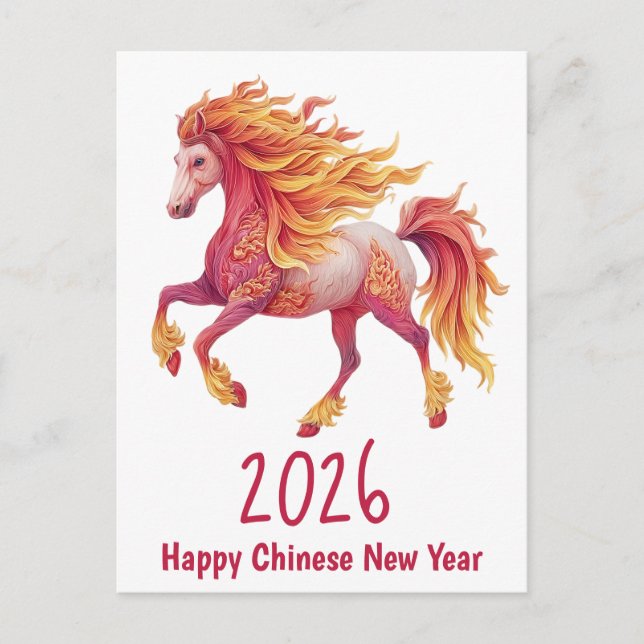 Postal 2026 Caballo Fierro – Feliz Año Nuevo Chino (Anverso)