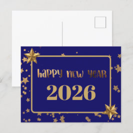Postal 2026, ¡Feliz año nuevo! estrellas de oro y fondo m