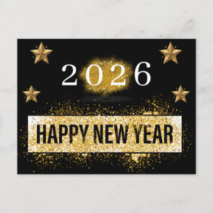 Postal 2026 ¡Feliz Año Nuevo! Estrellas Purpurinas de oro