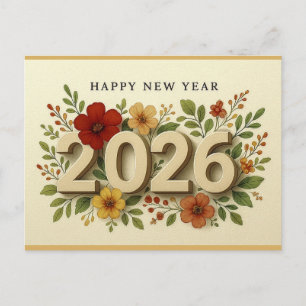 Postal 2026 Feliz Año Nuevo Floral Elegante Moderno