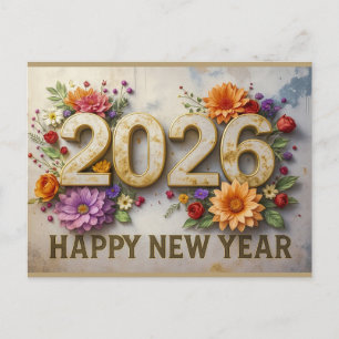 Postal 2026 Feliz Año Nuevo Floral Elegante Moderno
