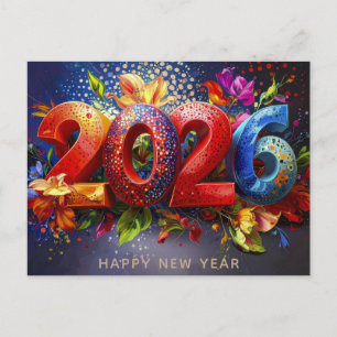 Postal 2026 Feliz Año Nuevo Floral Moderno Colorido