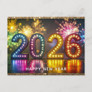 Postal 2026 Feliz Año Nuevo Fuegos Artificiales Modernos 